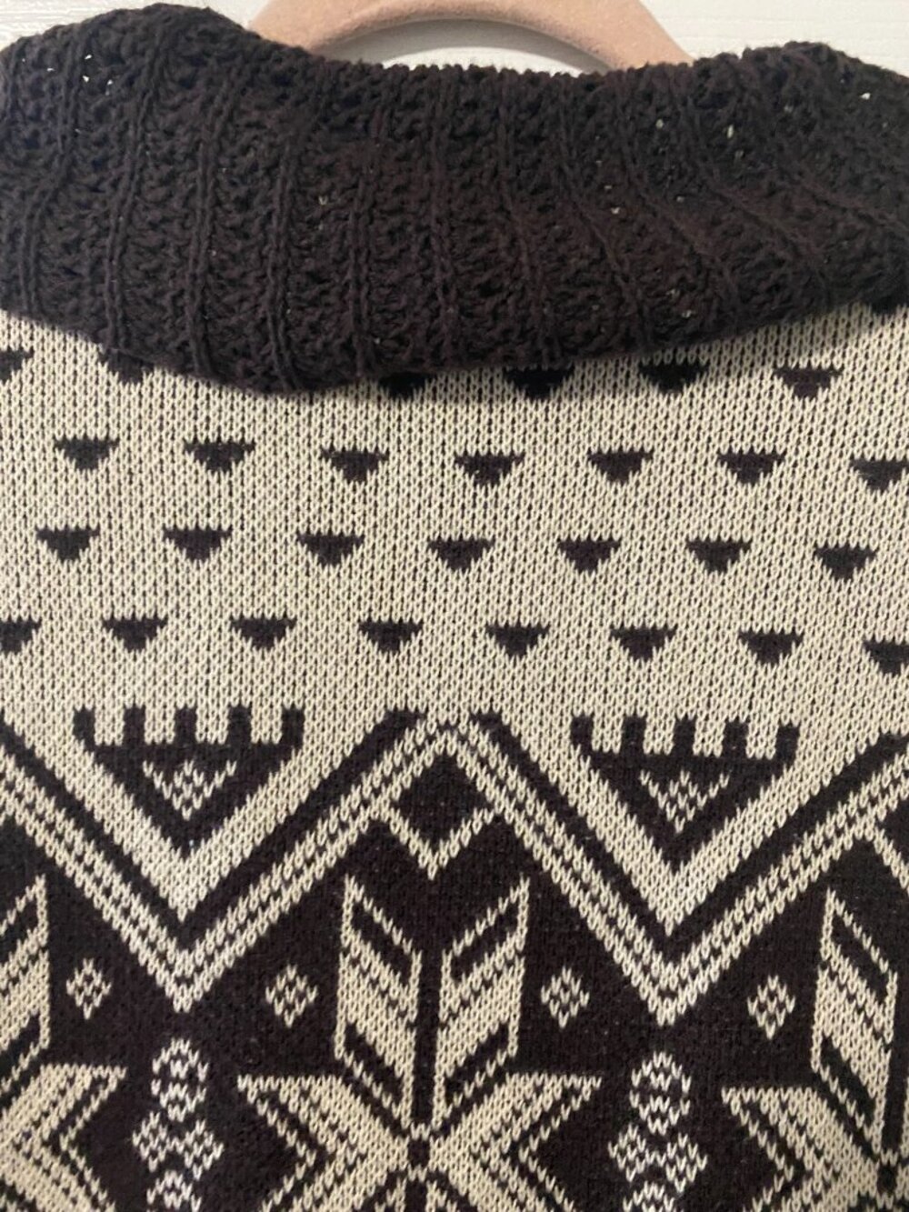 Style & Co Fair Isle Ruffle Bell Sleeve Cardigan Sweater Brown Tie Front Boho L - Picture 11 of 11